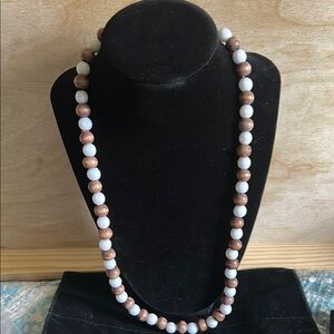 Vintage White and Brown wood Beaded Necklace